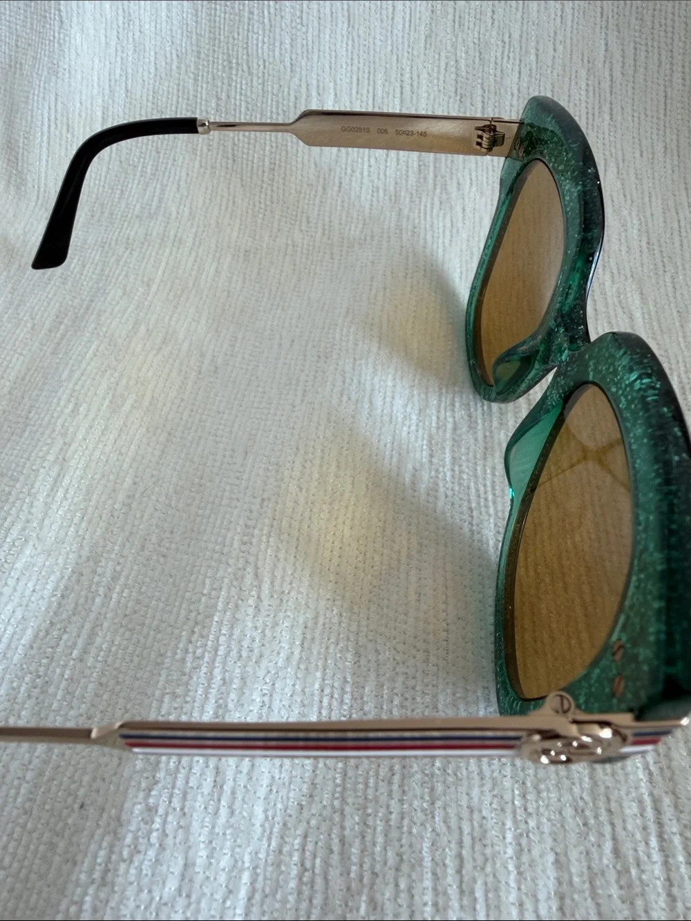 Gucci Emerald Green Glitter Square Sunglasses with Brown Lenses